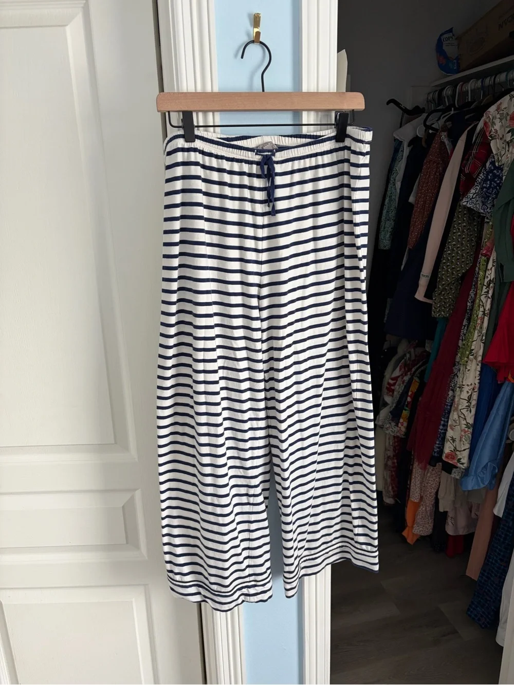 J Crew Blue White Striped Matching Pajama Set M
